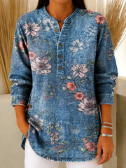 Women's Vintage Floral Art Print Casual Shirt