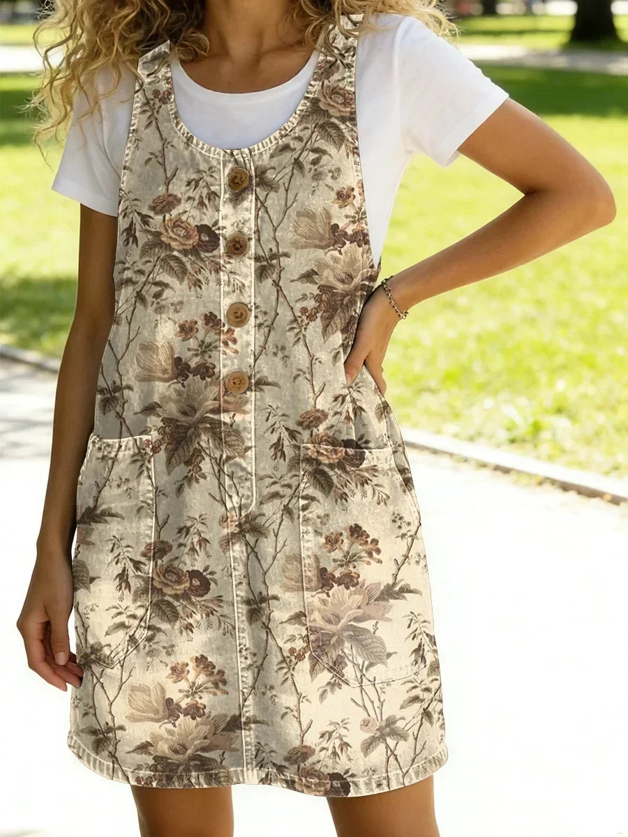 Women's Casual Floral Printed Round Neck Sleeveless Dress