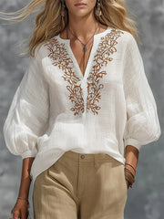 Loose-fitting V-neck 3/4 Sleeve Shirt