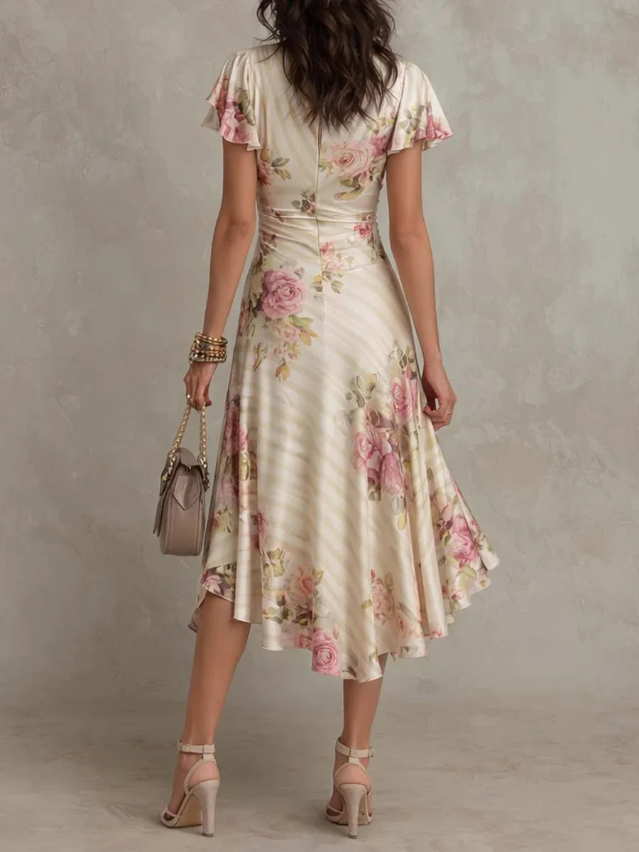 Multicolor Floral Print Short Sleeve Midi Dress