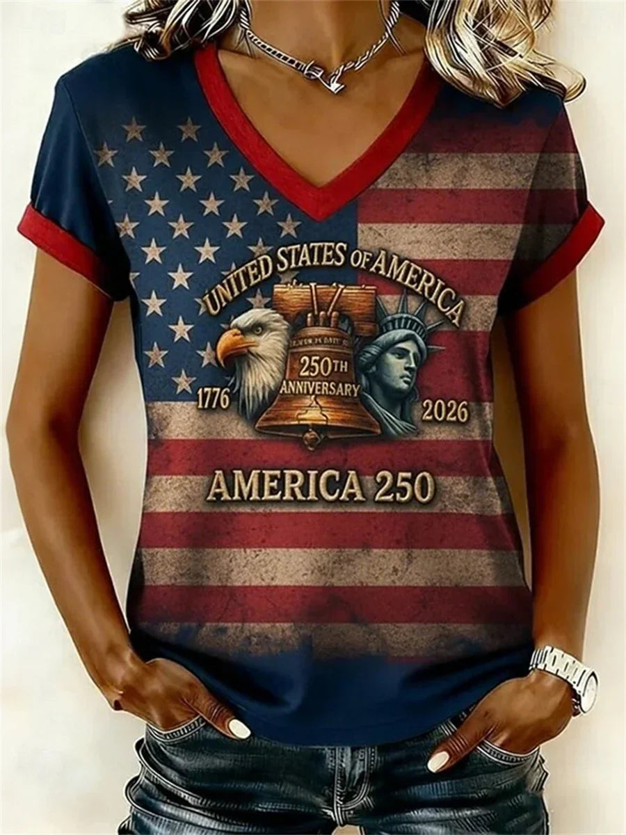 Women's Casual V-neck Short Sleeve T-shirt