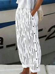 White Abstract Stripe Harem Pants