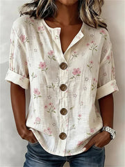 Vintage Floral Print Half Sleeve Blouse