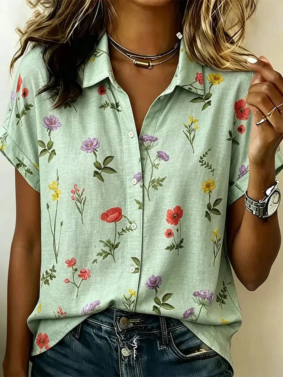 Ditsy Floral Print Short-Sleeve Button-Down Shirt
