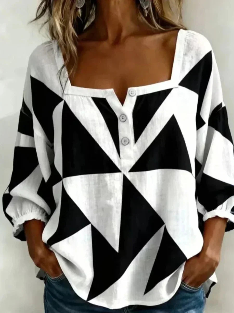 Casual Geometric 3/4 Sleeve Blouse