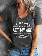 Letter Print V-neck Short Sleeves T-shirt