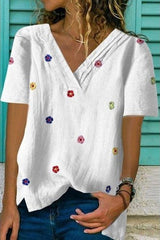 Floral Print V-neck Short Sleeves Casual T-shirt