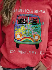 Letter Cartoon Cat Bus Print Long Sleeves Sweatshirt