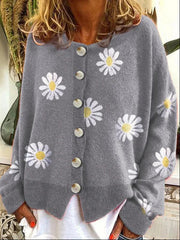 Floral Print Buttons Long Sleeves Sweater Cardigan