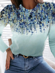 Floral Print Crew Neck Long Sleeves Sweatshirt