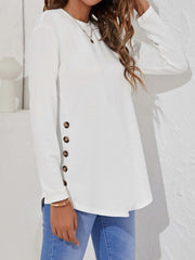 Solid Color O-neck Buttons Long Sleeves Sweatshirt