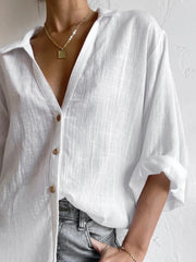 Solid Color Collared Buttons Long Sleeves Blouse