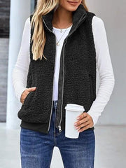 Solid Color Casual Zipper Plush Warm Jacket