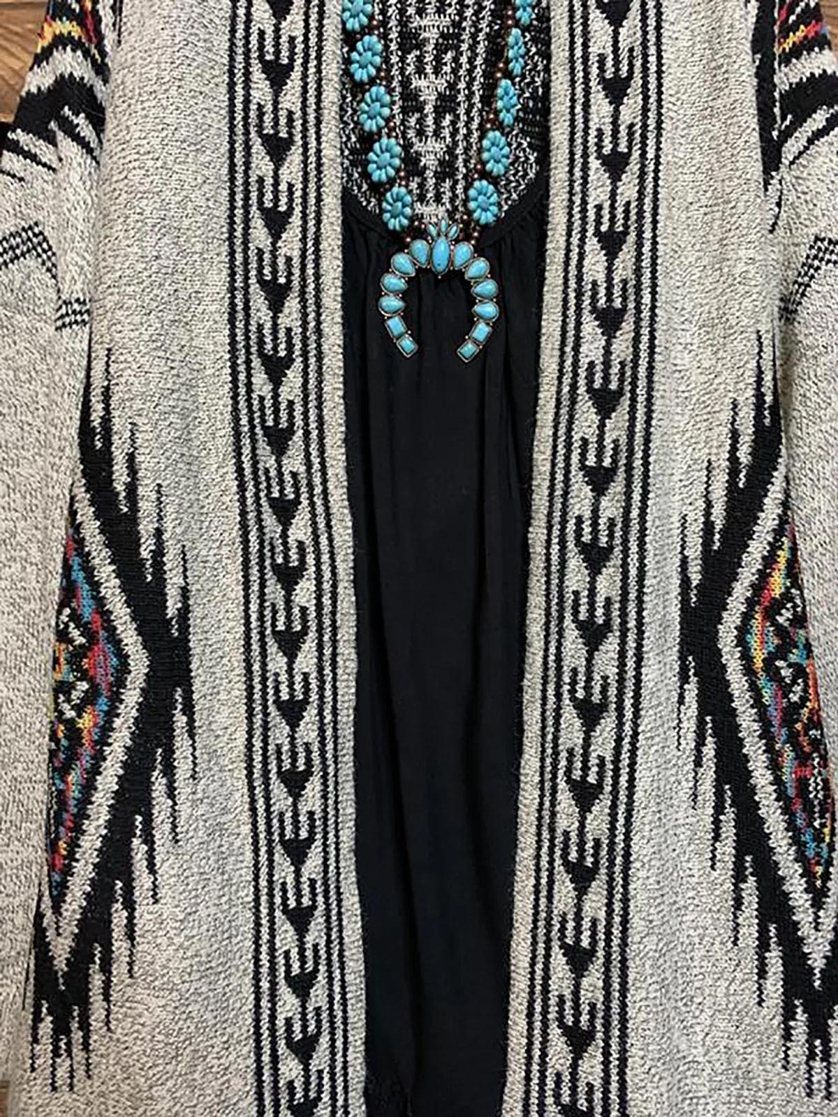 Ethnic Tribal Print Long Sleeves Sweater Cardigan