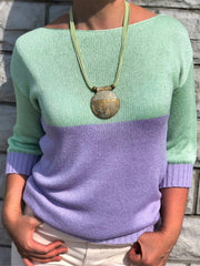 Color Block Boat Neck Long Sleeves Sweater