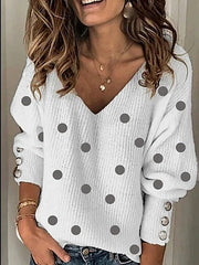 Polka Dot V-neck Casual Long Sleeves Sweater