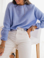 Solid Color Round Neck Long Sleeves Sweater