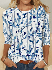 Leaf Print Crew Neck Casual Long Sleeves Sweatshirt