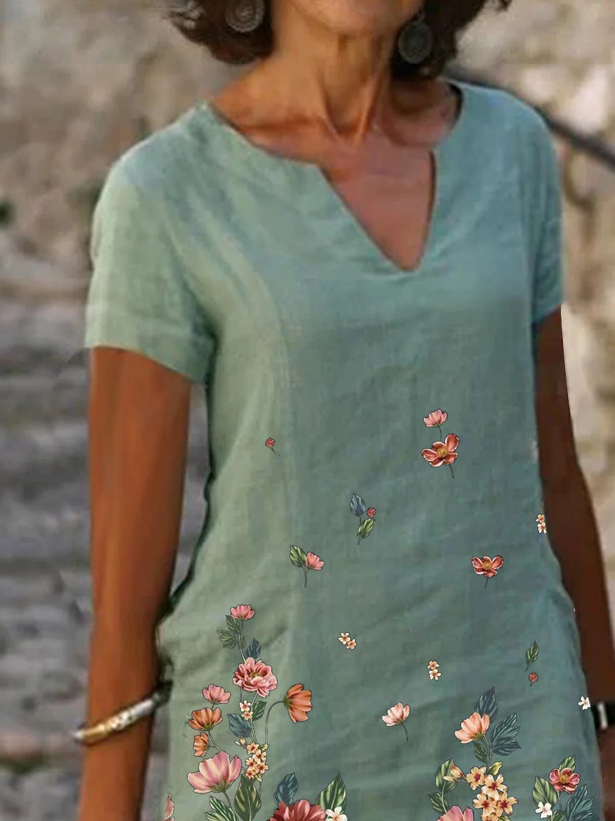 Floral Print V-neck Casual Short Sleeves Shirts