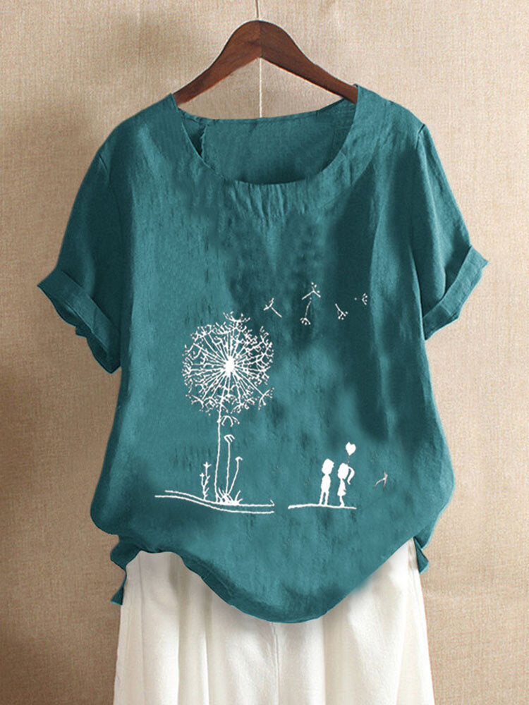 Dandelion Print Crew Neck Short Sleeves T-shirt