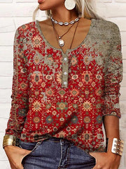 V Neck Cotton Blend Ethnic Sweatshirt