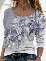 Crew Neck Loose Floral Sweatshirt