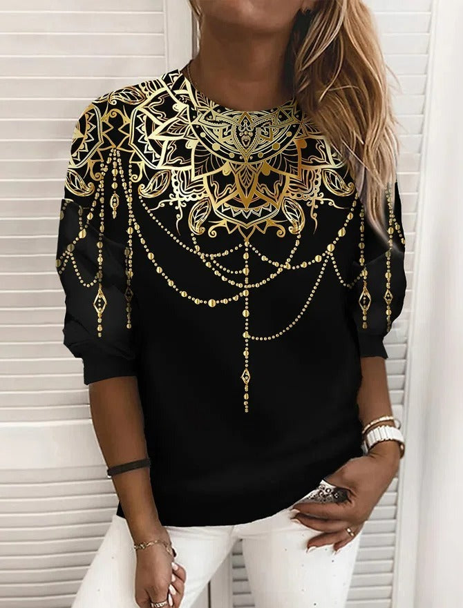 Crew Neck Geometric Long Sleeves Sweatshirts