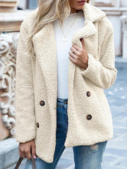 Casual Long Sleeve Shawl Collar Fleece Teddy Jacket