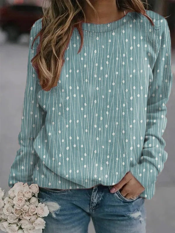 Polka Dots Casual Autumn Lightweight Daily Loose Crew Neck Regular Size Sweatshirts for Women