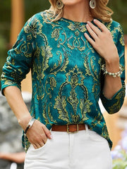 Ethnic Print Crew Neck Boho Long Sleeves Sweatshirts