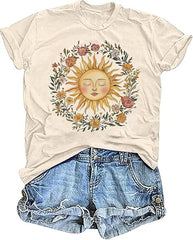 Boho Spiritual Sun Shirt for Women Cute Summer Vintage Hippy Floral Bohemian Graphic Tees Tops