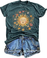 Boho Spiritual Sun Shirt for Women Cute Summer Vintage Hippy Floral Bohemian Graphic Tees Tops