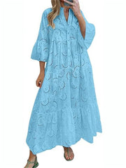 Women's Lace Eyelet Maxi Dress with Pockets