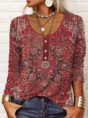 Casual Ethnic Knitted Crew Neck Shirt