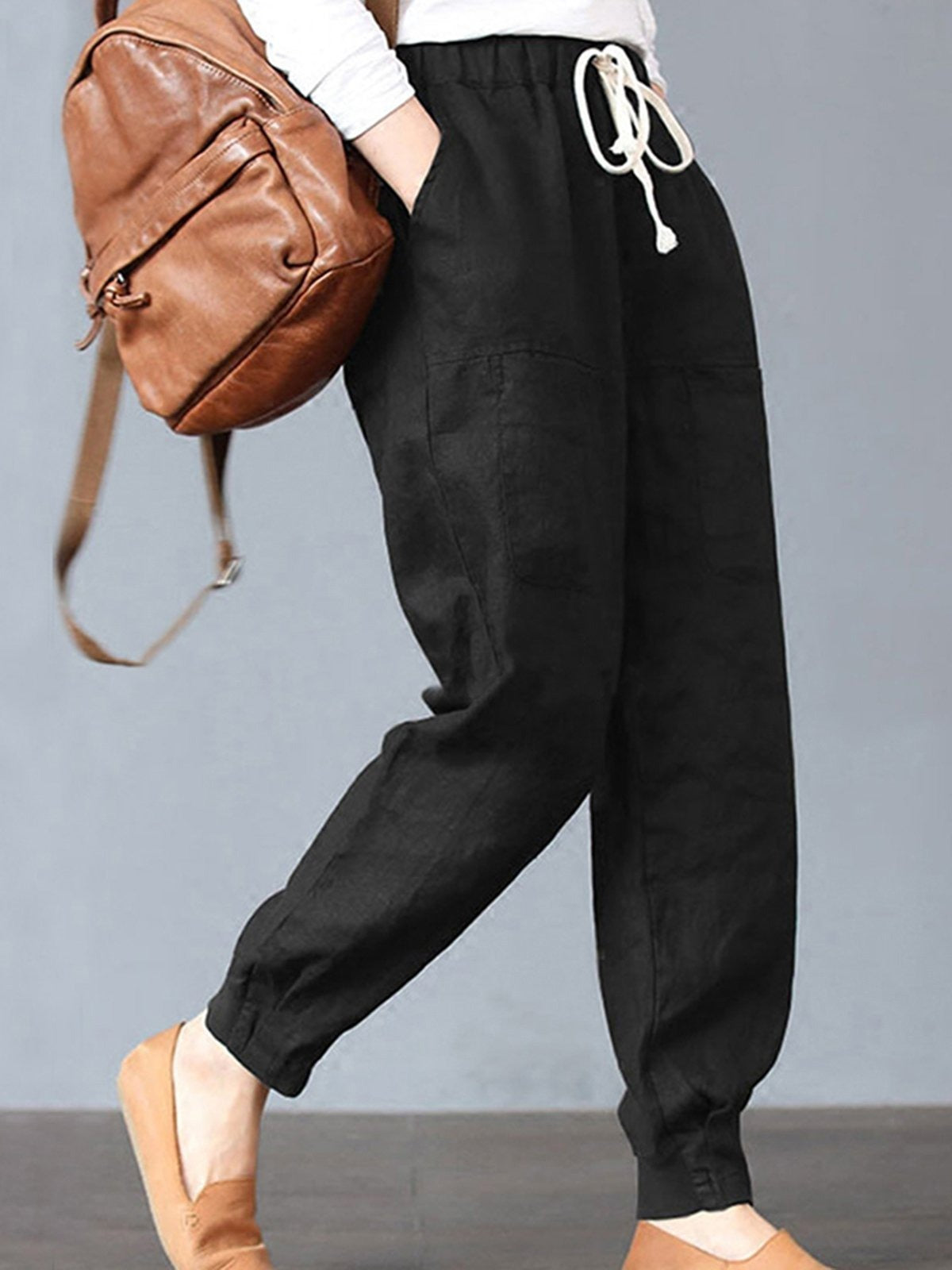 Women's Solid Color with Pockets Casual Plus Size Pants