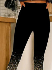Glitters Print Casual Elastic Waist Leggings