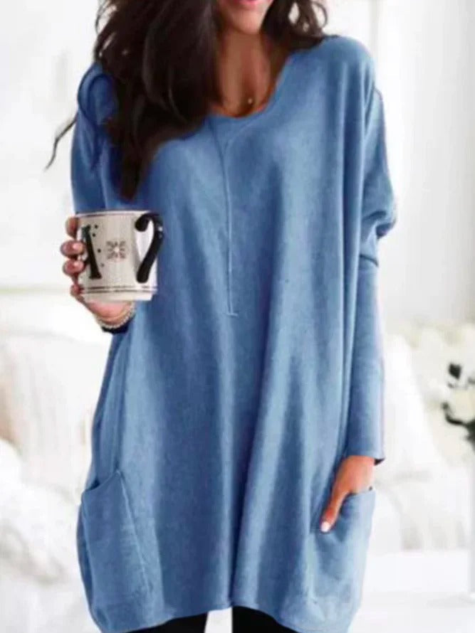 Plain Crew Neck Casual Simple Pockets Loose Long Sleeve Sweatshirt
