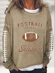 Letter & Football Print Casual Round Neck Long Sleeve Sweatshirt