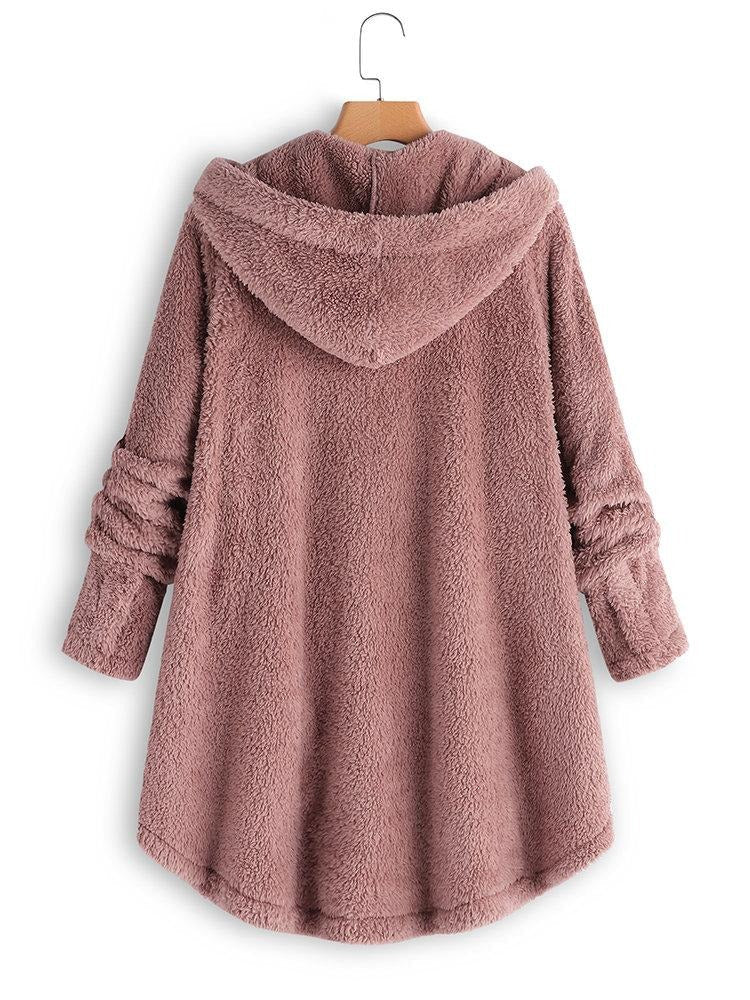 Solid Color Buttons Hooded Long Sleeves Warm Coat