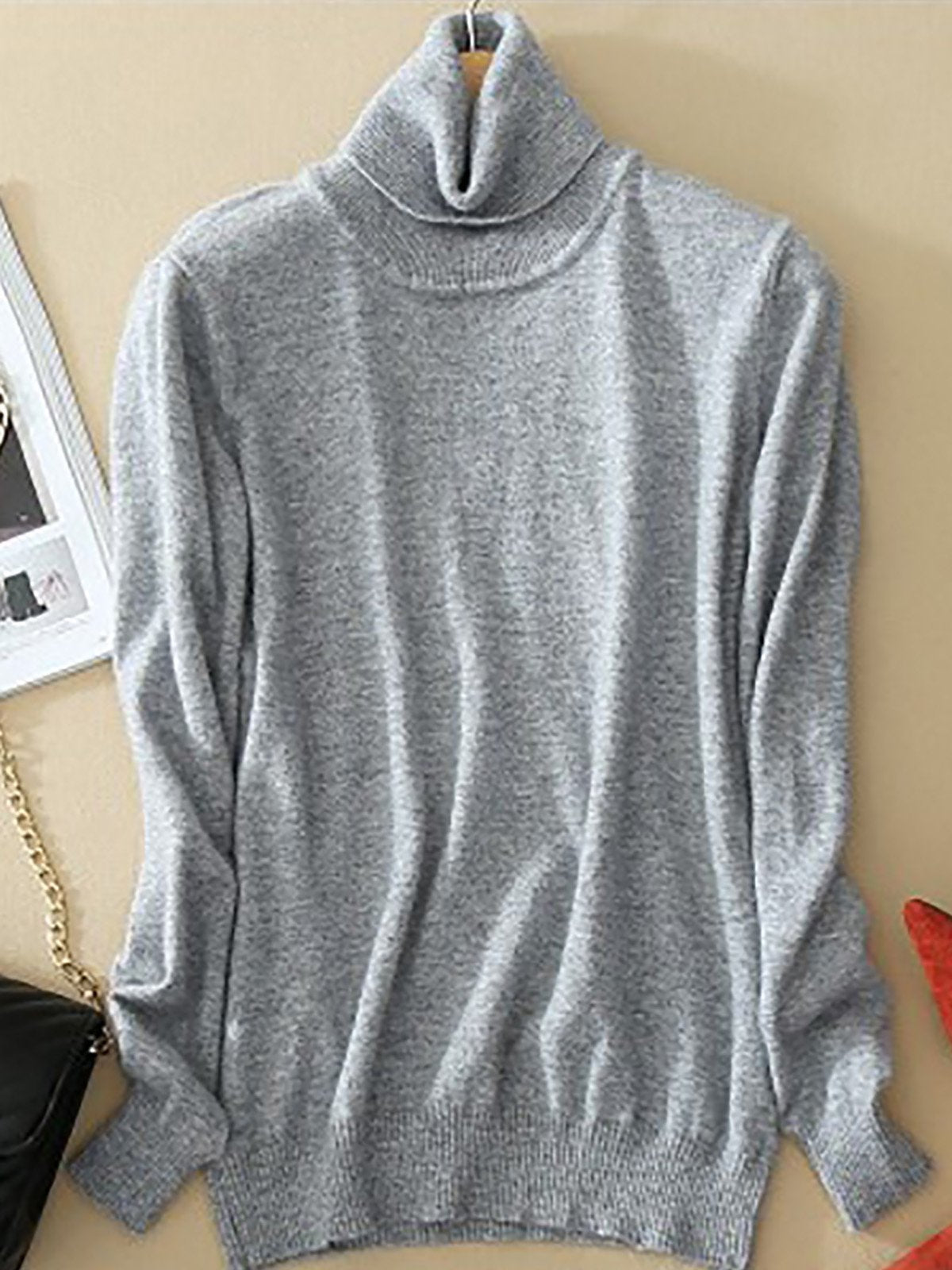 Solid Color Casual High Neck Long Sleeves Sweater