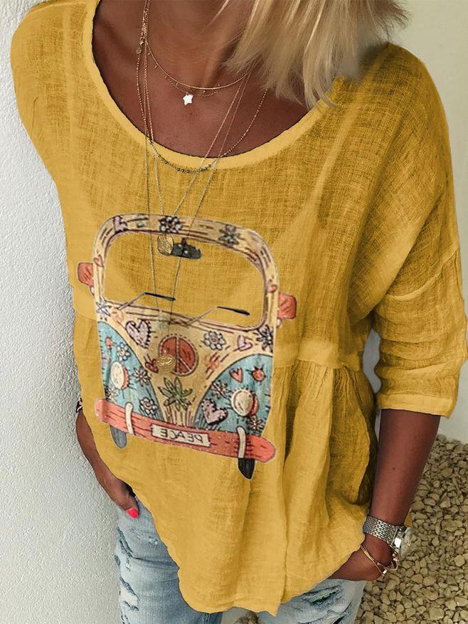 Women's Pattern Print Round Neck Half Sleeves Shirt