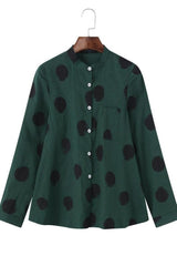 Polka Dot Buttons Stand Collar Long Sleeves Blouse