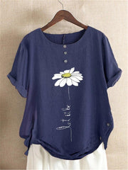 Floral Print Round Neck Short Sleeves Shirts & Tops