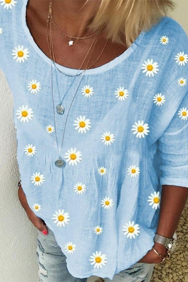 Floral Print Crew Neck Short Sleeves Shirts & Tops