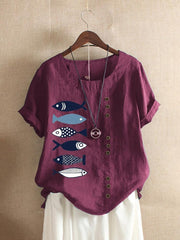 Animal Print O-neck Short Sleeves T-shirt