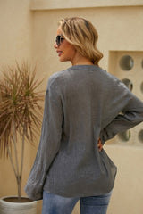 Solid Color Buttons V-neck Long Sleeves Blouse