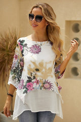 Floral Print Round Neck Half Sleeves Plus Size Blouse