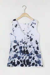 White Floral Print Sleeveless Plus Size Shirt