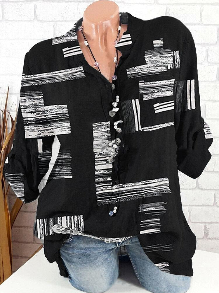 Abstract Print V-neck Long Sleeves Blouse