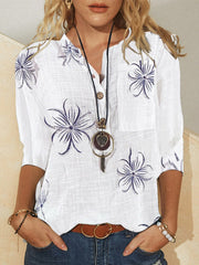 Floral Print Buttons Long Sleeves Blouse